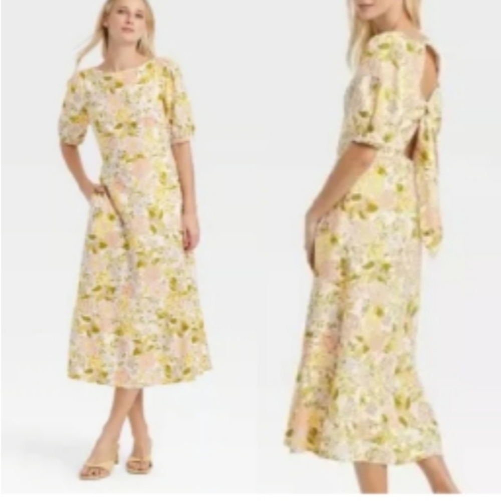 Who what wear Dress Bishop Elbow Back Tie Midi Maxi Floral No Tag